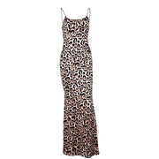 Sexy Leopard Print Backless Women Dress Sleeveless Strap Fashion Female Party Long Maxi Dress