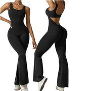 Women's sleeveless flared jumpsuit sexy backless vest tight fitting hip lifting yoga jumpsuit