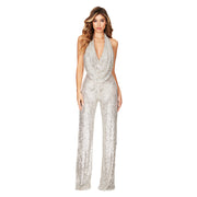 Summer New Jumpsuit Women's Sleeveless Halterneck Sequin Jumpsuit