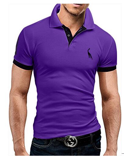 Mens Polo Shirt Short Sleeve Fashion Casual Slim Deer Embroidery Printing Men