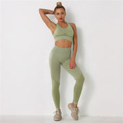 Yoga Set Feamle Two 2pcs Piece Crop Top Bra High Waist Leggings Sportsuit Workout Outfit Sport Gym Wear Suit