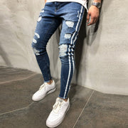 Ripped Side Striped Jeans Fashion Streetwear Mens Skinny Stretch Jeans Pants Slim Casual Denim Jeans jeans hombre