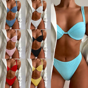 Hard Cup Bikini High Waist Solid Color Swimsuit