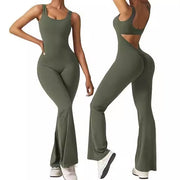 Women's sleeveless flared jumpsuit sexy backless vest tight fitting hip lifting yoga jumpsuit