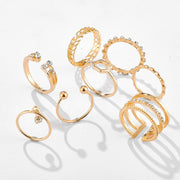 8pcs/sets Bohemian Geometric Rings Sets Clear Crystal Stone Gold Chain Opening Rings for Women Jewelry Accessories 9012