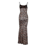 Sexy Leopard Print Backless Women Dress Sleeveless Strap Fashion Female Party Long Maxi Dress