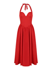 European and American women's clothing in spring, high-end and sexy, deep V-neck hanging, backless, red mid length skirt, spring women's dress, women's dress