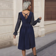 Spring and Autumn Hot Selling Fashion Women's Wear Solid Color V-neck Dress European and American Elegance