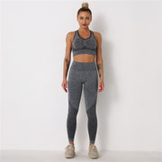 Yoga Set Feamle Two 2pcs Piece Crop Top Bra High Waist Leggings Sportsuit Workout Outfit Sport Gym Wear Suit