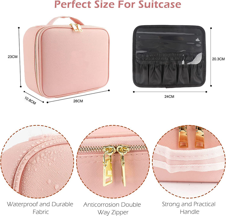 Large capacity LED mirror makeup bag, multifunctional DIY partition storage box, portable waterproof makeup case for women