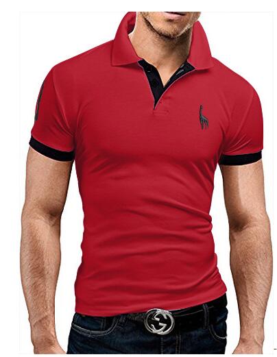 Mens Polo Shirt Short Sleeve Fashion Casual Slim Deer Embroidery Printing Men