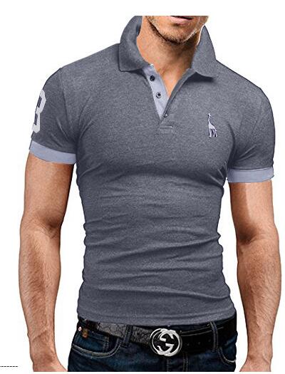 Mens Polo Shirt Short Sleeve Fashion Casual Slim Deer Embroidery Printing Men