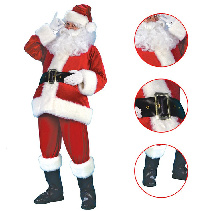 7-Piece Santa Claus Suit Plush Father Christmas Costume Xmas Fancy Dress 100% Polyester Velvet