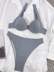 Hard Cup Bikini High Waist Solid Color Swimsuit