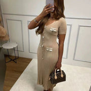 Summer European and American sexy slim fit dress short sleeved V-neck slit new fashion dress