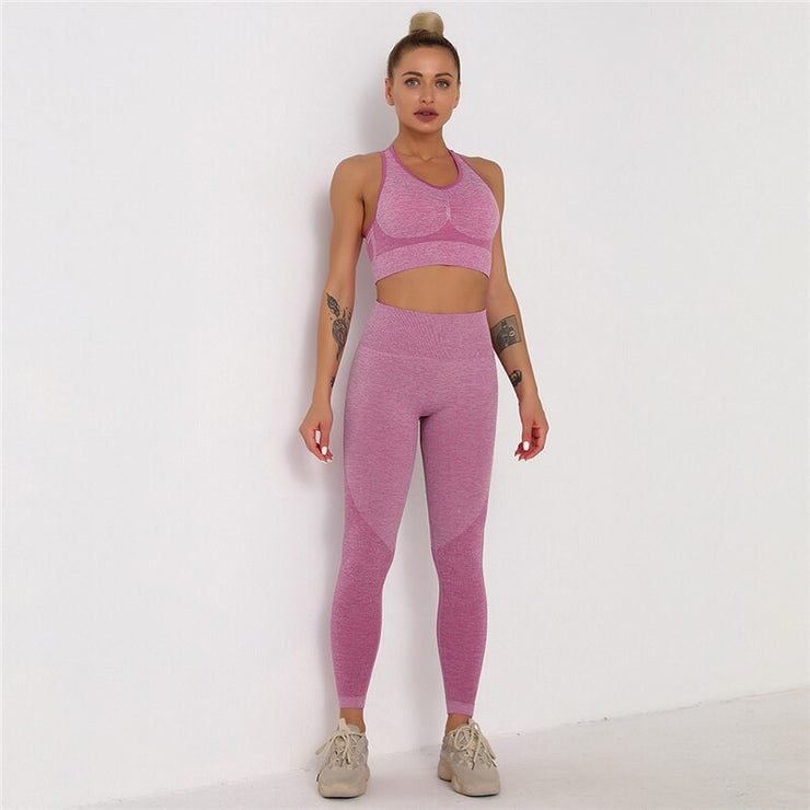 Yoga Set Feamle Two 2pcs Piece Crop Top Bra High Waist Leggings Sportsuit Workout Outfit Sport Gym Wear Suit