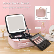 Large capacity LED mirror makeup bag, multifunctional DIY partition storage box, portable waterproof makeup case for women