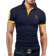 Mens Polo Shirt Short Sleeve Fashion Casual Slim Deer Embroidery Printing Men