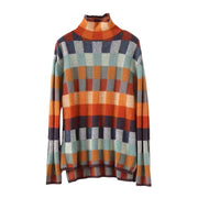 Autumn and winter high neck lazy slimming plaid sweater