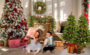 Christmas Tree Artificial Christmas 4-piece Set, including flower wreath, flower wreath, and 2 entrance trees, with LED lights