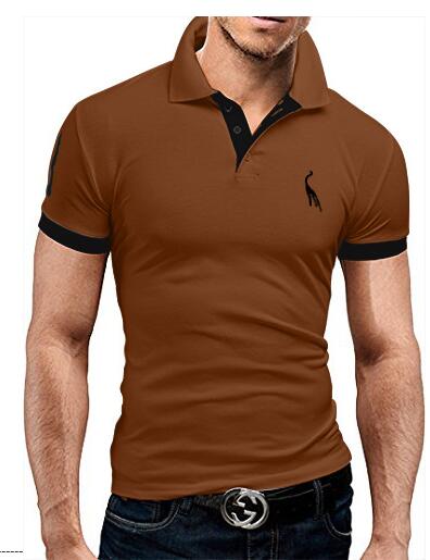 Mens Polo Shirt Short Sleeve Fashion Casual Slim Deer Embroidery Printing Men