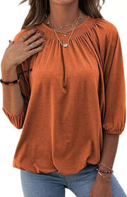 Spring New Solid Color Loose Round Neck 3 / 4 Sleeve Stretch T-Shirt Women's Wear