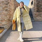 Milk Yellow Down Cotton Jacket For Women Medium Long Winter Style Chic Loose And Thickened Cotton Jacket