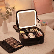 Large capacity LED mirror makeup bag, multifunctional DIY partition storage box, portable waterproof makeup case for women