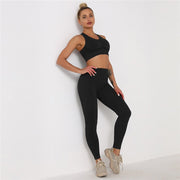 Yoga Set Feamle Two 2pcs Piece Crop Top Bra High Waist Leggings Sportsuit Workout Outfit Sport Gym Wear Suit