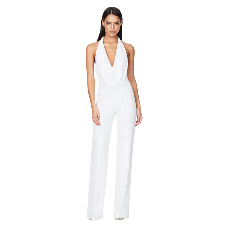 Summer New Jumpsuit Women's Sleeveless Halterneck Sequin Jumpsuit