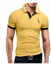 Mens Polo Shirt Short Sleeve Fashion Casual Slim Deer Embroidery Printing Men