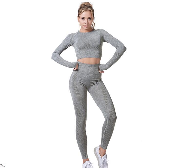 Women Vital Seamless Yoga Set Gym Clothing Fitness Leggings+Cropped Shirts Sport Suit