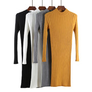 Ribbed Knit Sweater Dress Spring Autumn Women Long Sleeves Mock Neck Knitting Bodycon Mini Dresses C4778