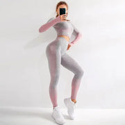 Sport Set Women Seamless Yoga Set Women Gym Clothes Long Sleeve Ombre Legging set High Waisted Winter Gym Wear Tight Yoga Suit