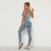 Seamless Women Gym Set Long Sleeve Top High Waist Belly Control Sport Leggings Gym Clothes Seamless Sport Suit Sexy Booty Girls