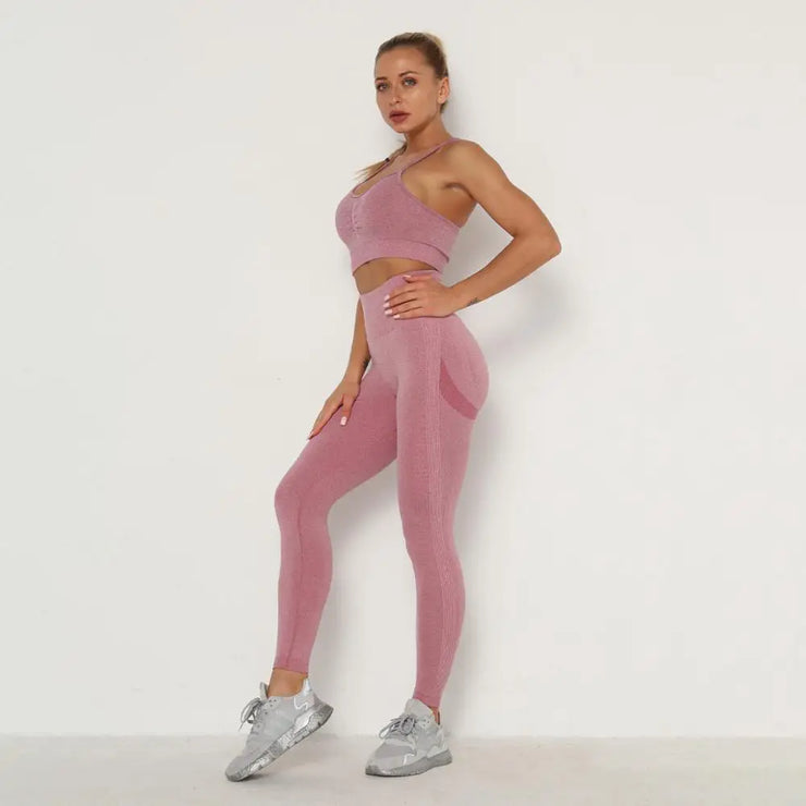 Seamless Women Gym Set Long Sleeve Top High Waist Belly Control Sport Leggings Gym Clothes Seamless Sport Suit Sexy Booty Girls