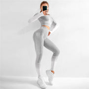 Sport Set Women Seamless Yoga Set Women Gym Clothes Long Sleeve Ombre Legging set High Waisted Winter Gym Wear Tight Yoga Suit