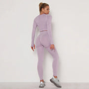 Seamless Women Gym Set Long Sleeve Top High Waist Belly Control Sport Leggings Gym Clothes Seamless Sport Suit Sexy Booty Girls