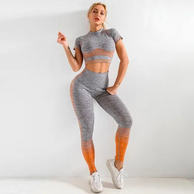 Sport Set Women Seamless Yoga Set Women Gym Clothes Long Sleeve Ombre Legging set High Waisted Winter Gym Wear Tight Yoga Suit