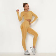 Seamless Women Gym Set Long Sleeve Top High Waist Belly Control Sport Leggings Gym Clothes Seamless Sport Suit Sexy Booty Girls