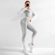 Sport Set Women Seamless Yoga Set Women Gym Clothes Long Sleeve Ombre Legging set High Waisted Winter Gym Wear Tight Yoga Suit