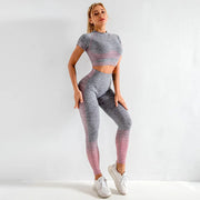 Sport Set Women Seamless Yoga Set Women Gym Clothes Long Sleeve Ombre Legging set High Waisted Winter Gym Wear Tight Yoga Suit